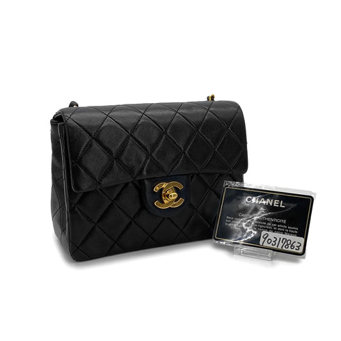 VINTAGE CHANEL MINI SQUARE 17 CHAIN SHOULDER BAG BLACK LAMB SKIN GOLD HARDWARE 90317863