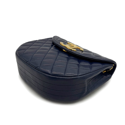 VINTAGE CHANEL MATELASSE BIG COCO CHAIN SHOULDER BAG NAVY LAMB SKIN GOLD HARDWARE 90317887