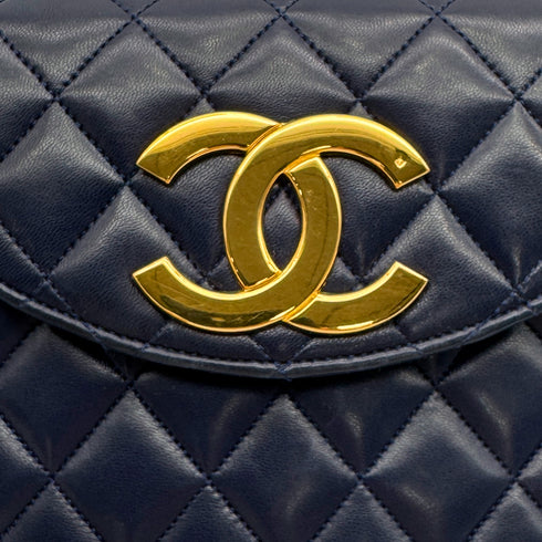 VINTAGE CHANEL MATELASSE BIG COCO CHAIN SHOULDER BAG NAVY LAMB SKIN GOLD HARDWARE 90317887