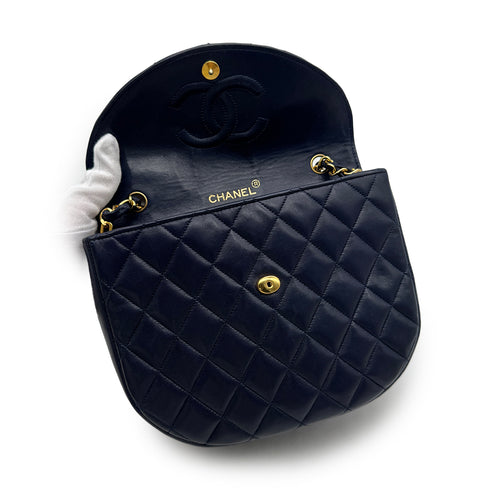 VINTAGE CHANEL MATELASSE BIG COCO CHAIN SHOULDER BAG NAVY LAMB SKIN GOLD HARDWARE 90317887