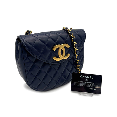 VINTAGE CHANEL MATELASSE BIG COCO CHAIN SHOULDER BAG NAVY LAMB SKIN GOLD HARDWARE 90317887