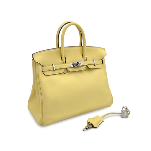 HERMES BIRKIN 25 JAUNE POUSSIN VEAU SWIFT HAND BAG 2015 T STAMP PALLADIUM HARDWARE 90318191