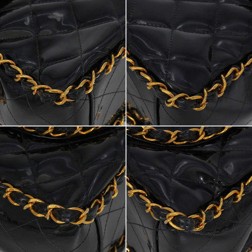 VINTAGE CHANEL MAXI MATELASSE 34 CHAIN SHOULDER BAG BLACK PATENT LEATHER GOLD HARDWARE 90318756