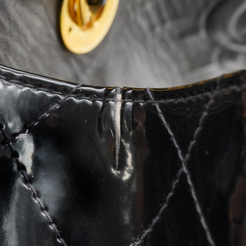 VINTAGE CHANEL MAXI MATELASSE 34 CHAIN SHOULDER BAG BLACK PATENT LEATHER GOLD HARDWARE 90318756