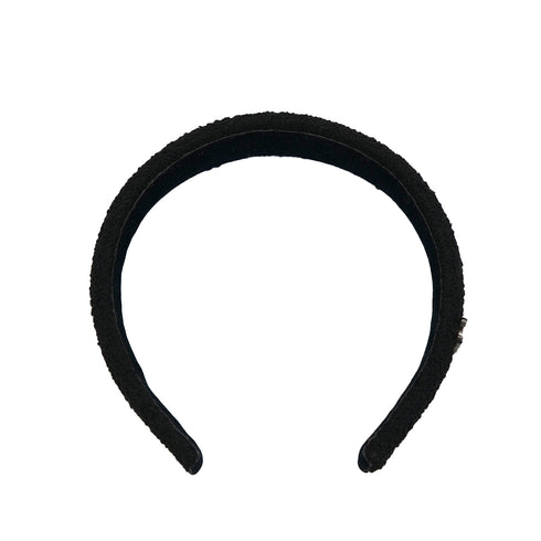CHANEL HEADBAND COCOMARK RHINESTONE BLACK TWEED HAIR ACCESSORY 90321123