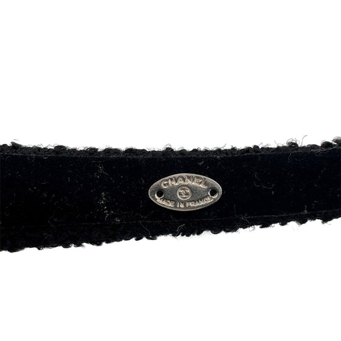 CHANEL HEADBAND COCOMARK RHINESTONE BLACK TWEED HAIR ACCESSORY 90321123
