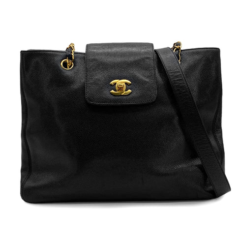 VINTAGE CHANEL SUPER MODEL CHAIN TOTE BAG BLACK CAVIAR SKIN GOLD HARDWARE 90321159