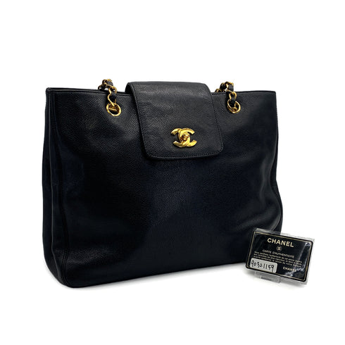 VINTAGE CHANEL SUPER MODEL CHAIN TOTE BAG BLACK CAVIAR SKIN GOLD HARDWARE 90321159