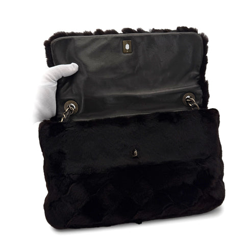 VINTAGE CHANEL MATELASSE FUR CHAIN SHOULDER BAG DARK BROWN FUR 90321766