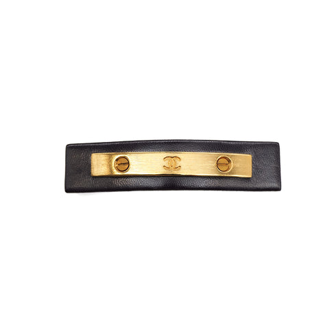 CHANEL VALLETTA PLATE COCOMARK BLACK GOLD HAIR ACCESSORY 01A 90323176