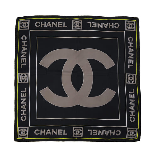 VINTAGE CHANEL COCOMARK LOGO SCARF BLACK SILK 90323218