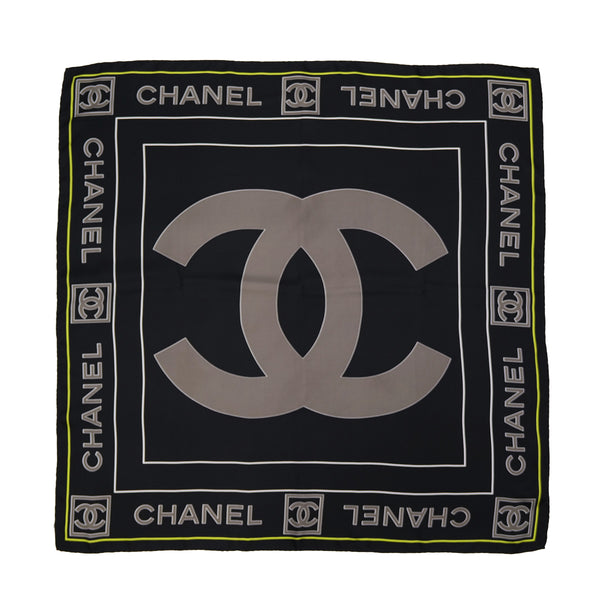 VINTAGE CHANEL COCOMARK LOGO SCARF BLACK SILK 90323218