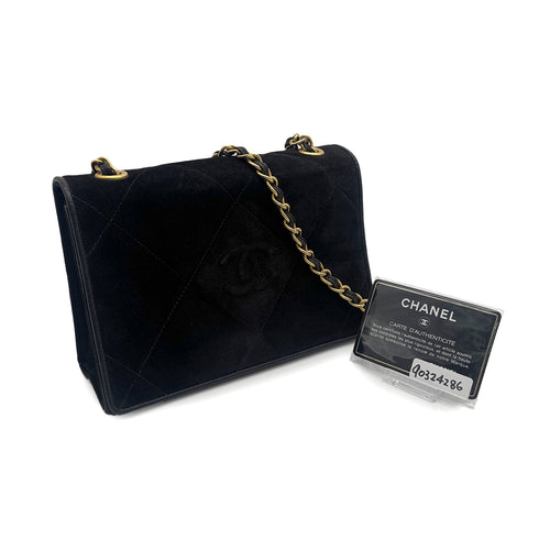 VINTAGE CHANEL MATELASSE CHAIN SHOULDER BAG BALCK SUEDE GOLD HARDWARE 90324286
