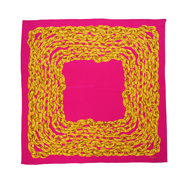 VINTAGE CHANEL CHAIN PATTERN SCARF PINK SILK 90324778