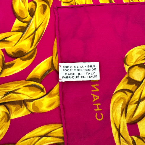 VINTAGE CHANEL CHAIN PATTERN SCARF PINK SILK 90324778