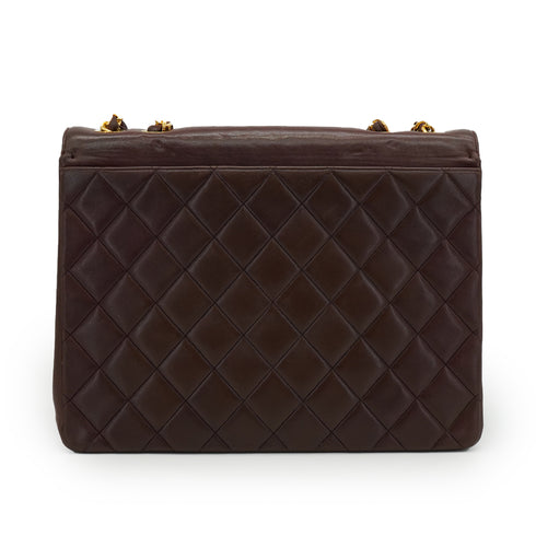 VINTAGE CHANEL MATELASSE BIG COCO CHAIN SHOULDER BAG BROWN LAMB SKIN GOLD HARDWARE 90327096