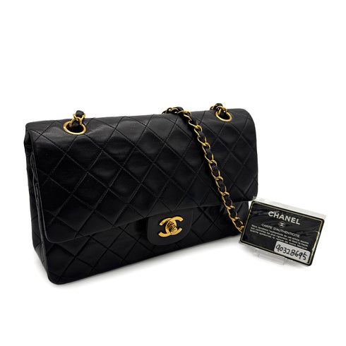 VINTAGE CHANEL CLASSIC FLAP MEDIUM CHAIN SHOULDER BAG BLACK LAMB SKIN GOLD HARDWARE 90328695
