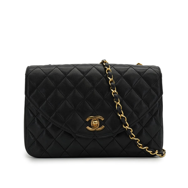 VINTAGE CHANEL MATELASSE HALF MOON CHAIN SHOULDER BAG BLACK LAMB SKIN 90329018