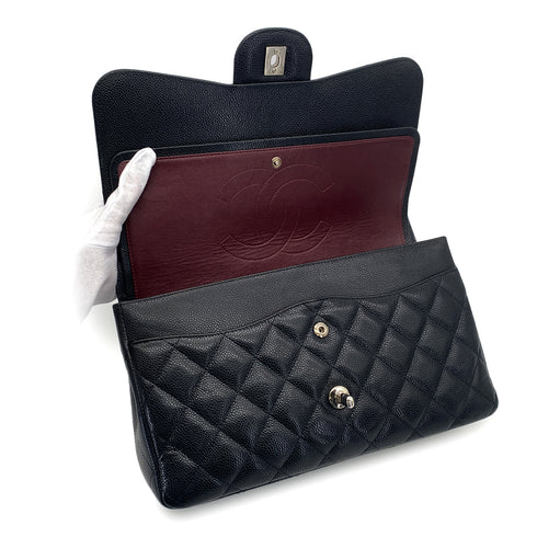 CHANEL JUMBO MATELASSE 30 CHAIN SHOULDER BAG BLACK CAVIAR SKIN SILVER HARDWARE 90332575