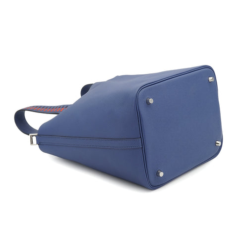 HERMES PICOTIN LOCK MM TRESSAGE DE CUIR BLEU BRIGHTON CAPUCINE BLEU SAPHIR VEAU EPSOM 2018 C STAMP 90333253