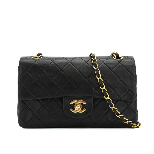 VINTAGE CHANEL CLASSIC FLAP SMALL CHAIN SHOULDER BAG BLACK LAMB SKIN GOLD HARDWARE 90334870