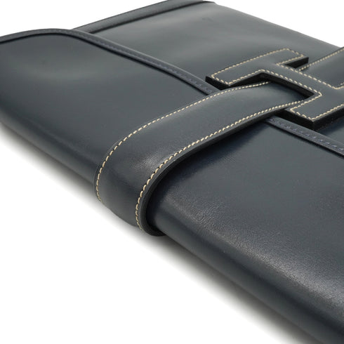 HERMES JIGE PM BLUE MARINE BOX CALF CLUTCH BAG 1986 CIRCLE P 90335882