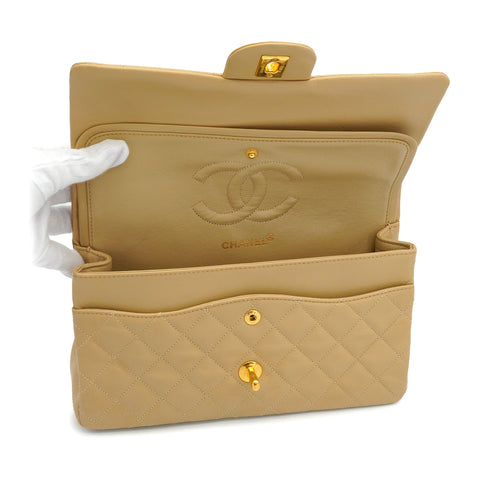 VINTAGE CHANEL CLASSIC FLAP MEDIUM CHAIN SHOULDER BAG BEIGE LAMB SKIN GOLD HARDWARE 90338305