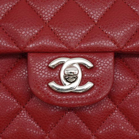 CHANEL CLASSIC FLAP MEDIUM CHAIN SHUOLDER BAG RED CAVIAR SKIN SILVER HARDWARE 90339659