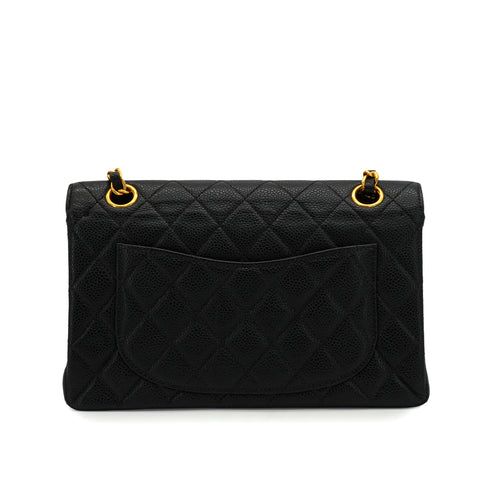 VINTAGE CHANEL CLASSIC FLAP SMALL CHAIN SHOULDER BAG BLACK CAVIAR SKIN GOLD HARDWARE 90339973