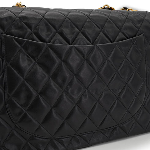 VINTAGE CHANEL MAXI MATELASSE 34 CHAIN SHOULDER BAG BLACK LAMB SKIN GOLD HARDWARE 90340137