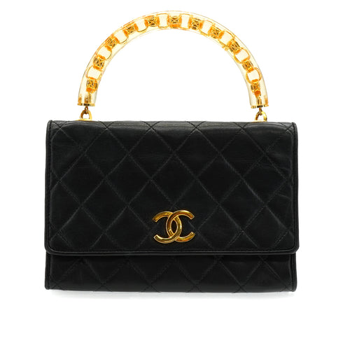 VINTAGE CHANEL MATELASSE HAND BAG BLACK LAMB SKIN GOLD HARDWARE 90340138