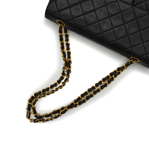 VINTAGE CHANEL CLASSIC FLAP MEDIUM CHAIN SHOULDER BAG BLACK LAMB SKIN GOLD HARDWARE 90340139