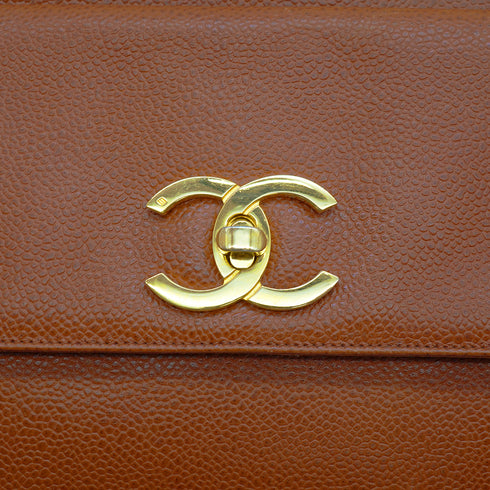 VINTAGE CHANEL BIG COCO TURN LOCK CHAIN TOTE SHOULDER BAG BROWN CAVIAR SKIN GOLD HARDWARE 90340489