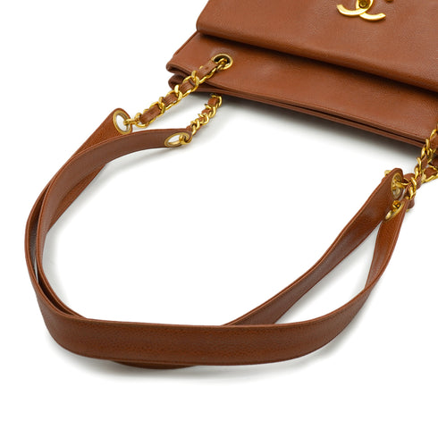 VINTAGE CHANEL BIG COCO TURN LOCK CHAIN TOTE SHOULDER BAG BROWN CAVIAR SKIN GOLD HARDWARE 90340489