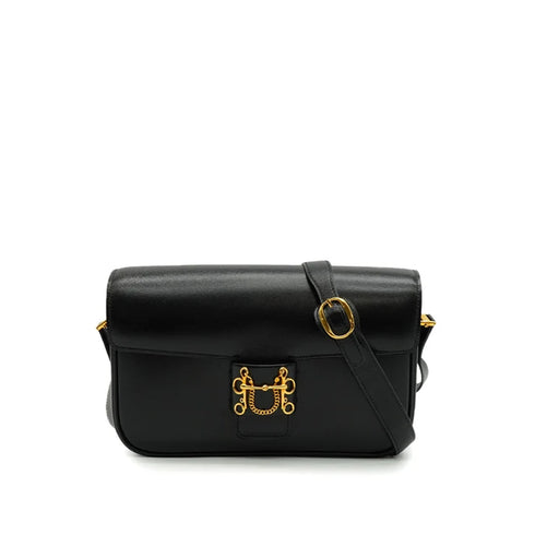 HERMES SOROGNE BLACK BOX CALF SHOULDER BAG 1988 CIRCLE R GOLD HARDWARE 90340911