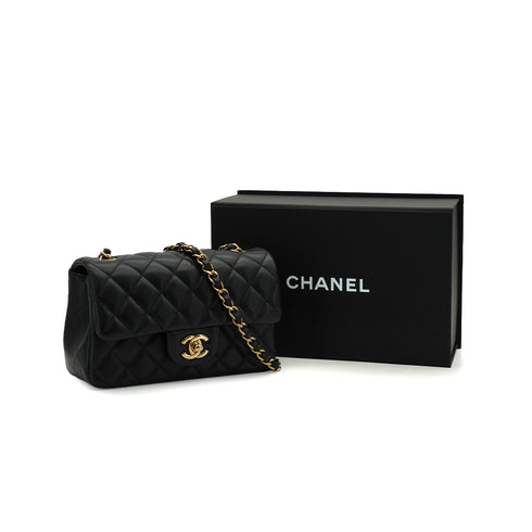 CHANEL MINI MATELASSE CHAIN SHOULDER BAG BLACK LAMB SKIN GOLD HARDWARE 90341439
