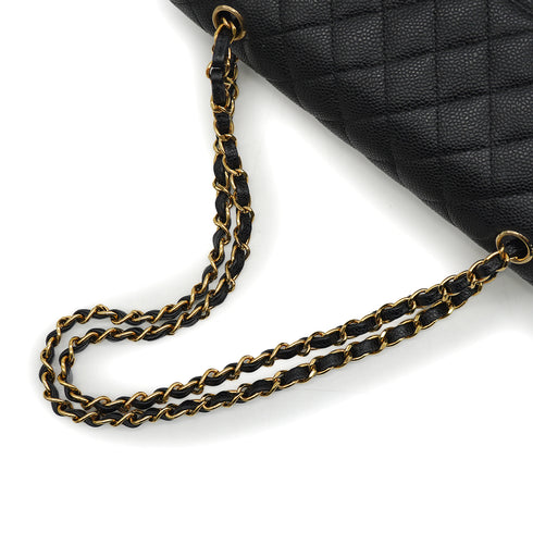 VINTAGE CHANEL CLASSIC FLAP MEDIUM CHAIN SHOULDER BAG BLACK CAVIAR SKIN GOLD HARDWARE 90341454