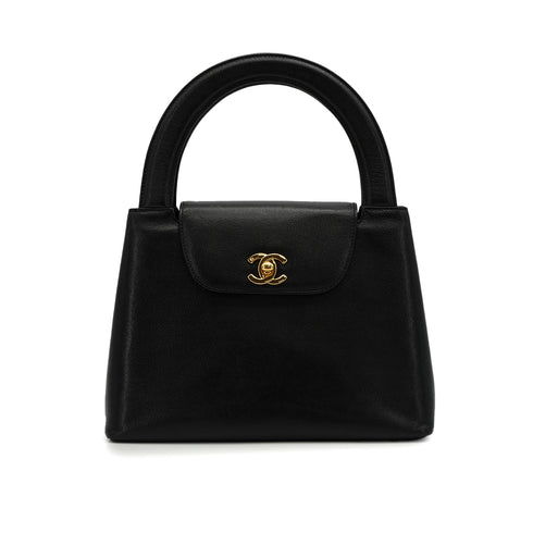VINTAGE CHANEL TURN LOCK HAND BAG BLACK CAVIAR SKIN GOLD HARDWARE 90341844