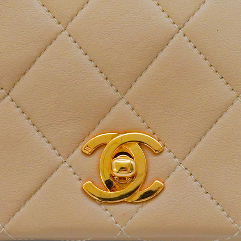 VINTAGE CHANEL FULL FLAP CHAIN SHUOLDER BAG BEIGE LAMB SKIN GOLD HARDWARE 90341848