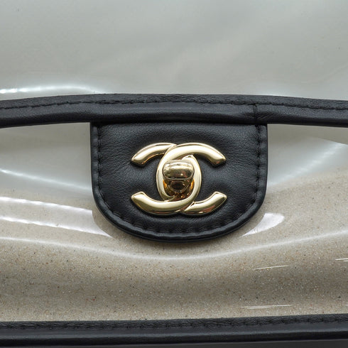 CHANEL SAND BY THE SEA CHAIN SHOULDER BAG BALCK CLEAR VINYL SAND LAMB SKIN GOLD HARDWARE 90341908