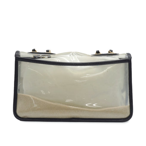 CHANEL SAND BY THE SEA CHAIN SHOULDER BAG BALCK CLEAR VINYL SAND LAMB SKIN GOLD HARDWARE 90341909