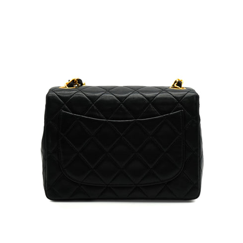 VINTAGE CHANEL MINI SQUARE 17 CHAIN SHOULDER BAG BLACK LAMB SKIN GOLD HARDWARE 90341914