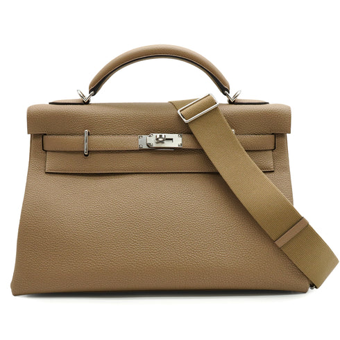 HERMES KELLY 42 RETOURNE BEIGE MARFA TOGO HAND SHOULDER BAG 2024 W STAMP PALLADIUM HARDWARE 90342566