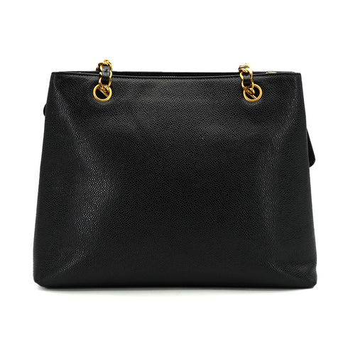 VINTAGE CHANEL CHAIN SHOULDER BAG BLACK CAVIAR SKIN GOLD HARDWARE 90342574