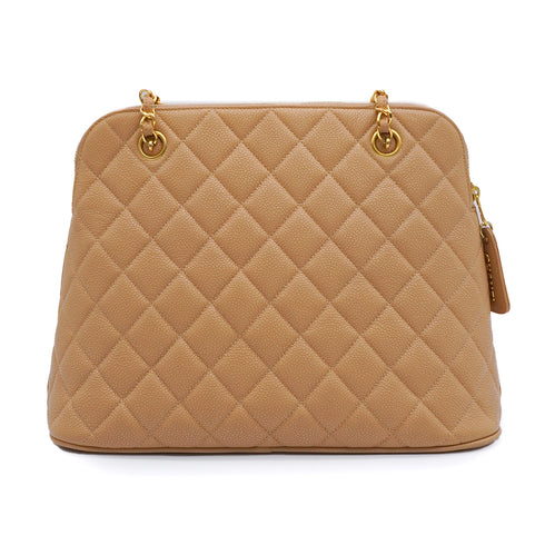 VINTAGE CHANEL MATERASSE CHAIN SHOULDER BAG BEIGE CAVIAR SKIN GOLD HARDWARE 90342731