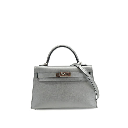HERMES KELLY MINI 2 ARGENT CHEVRE CHAMKILA HAND SHOULDER BAG 2026 G STAMP PERMABRASS GOLD HARDWARE 90342998