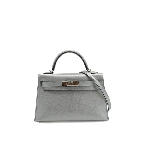 HERMES KELLY MINI 2 ARGENT CHEVRE CHAMKILA HAND SHOULDER BAG 2026 G STAMP PALLADIUM HARDWARE 90342998