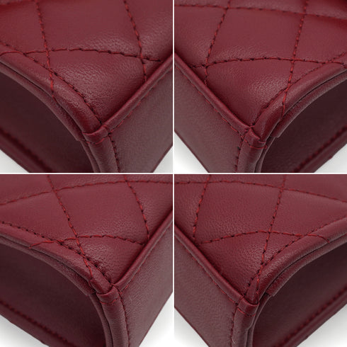 CHANEL MATERASSE ENAMEL TOP HANDLE MINI CLUTCH ON CHAIN BAG BORDEAUX LAMB SKIN GOLD HARDWARE 90343011