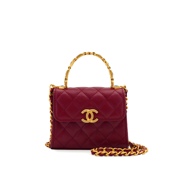 CHANEL MINI MATERASSE COCOMARK ENAMEL HAND CHAIN SHOULDER BAG BORDEAUX LAMB SKIN GOLD HARDWARE 90343011