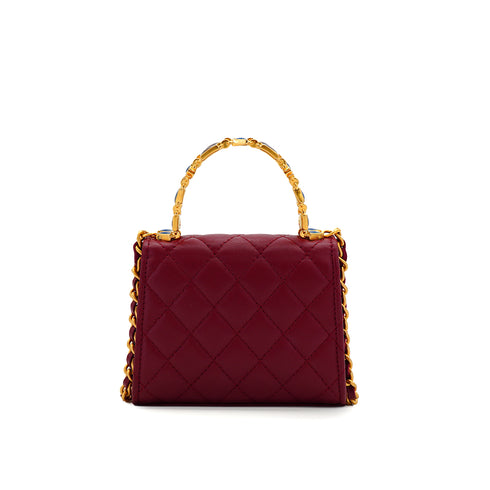 CHANEL MATERASSE ENAMEL TOP HANDLE MINI CLUTCH ON CHAIN BAG BORDEAUX LAMB SKIN GOLD HARDWARE 90343011